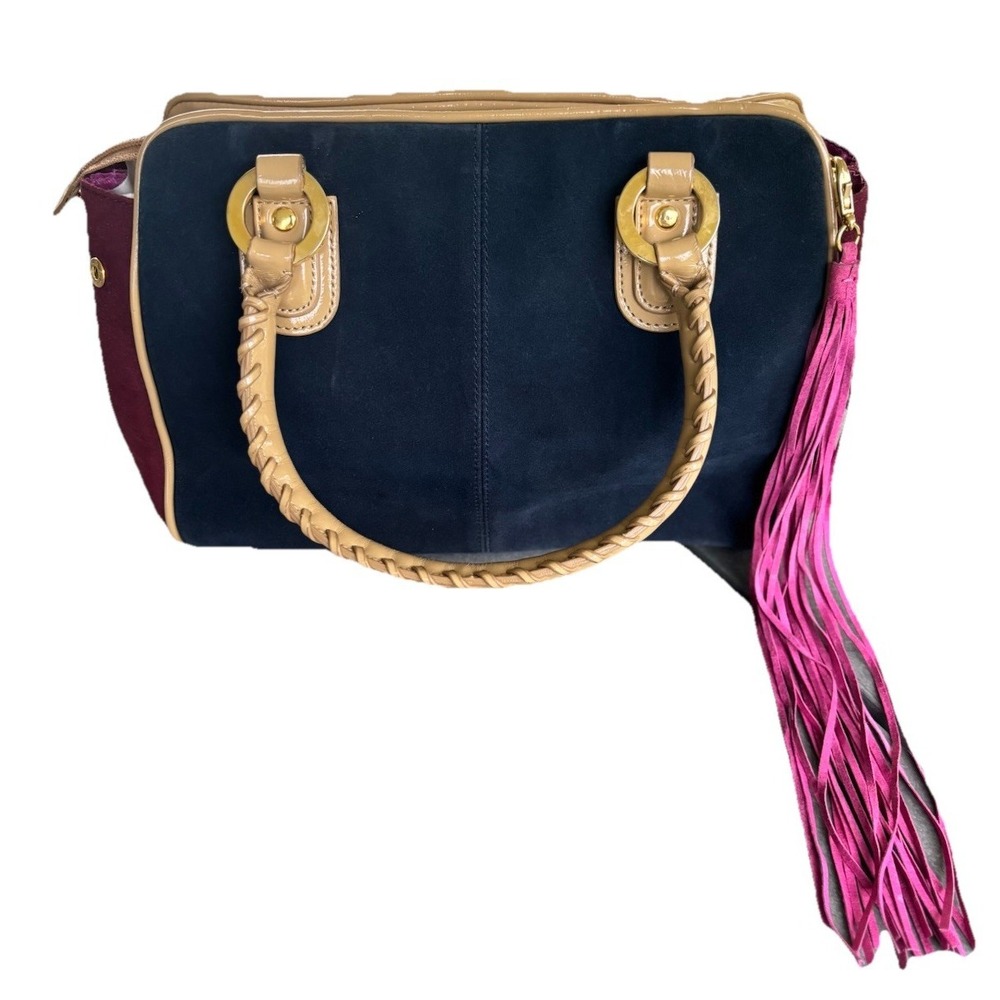 Vintage Susan Lucci Color Blocked Suede And Leather Satchel Excellent Condition